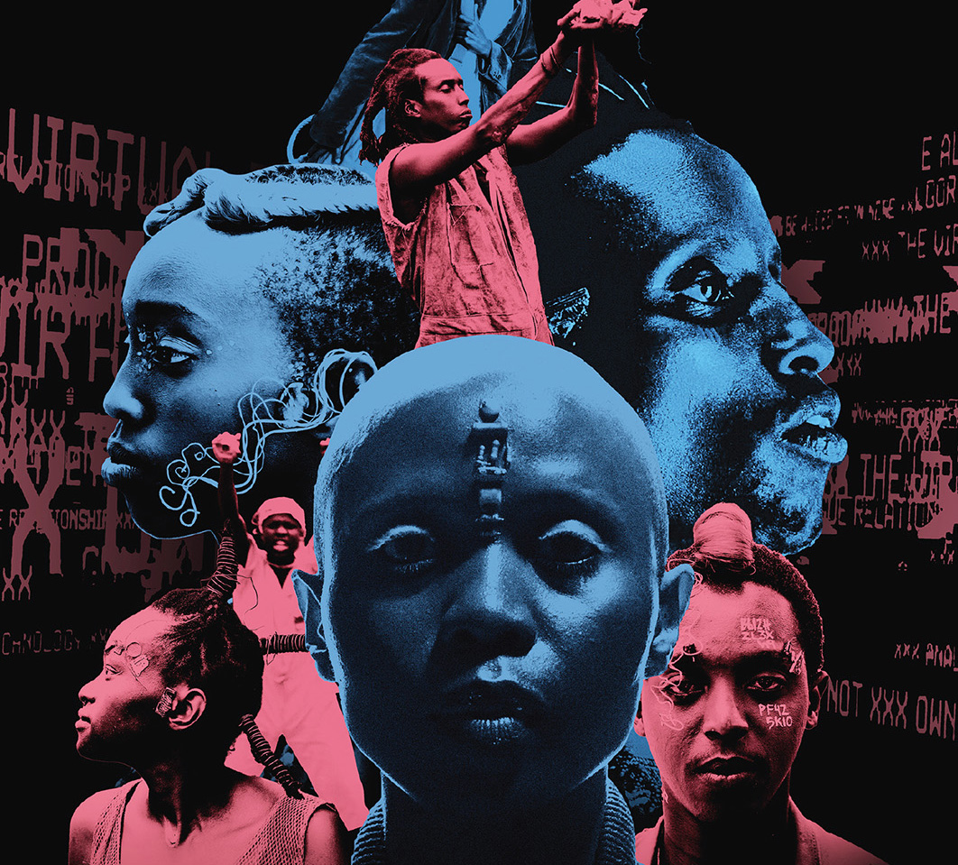 Pink and blue silhouettes of the faces of young Africans.