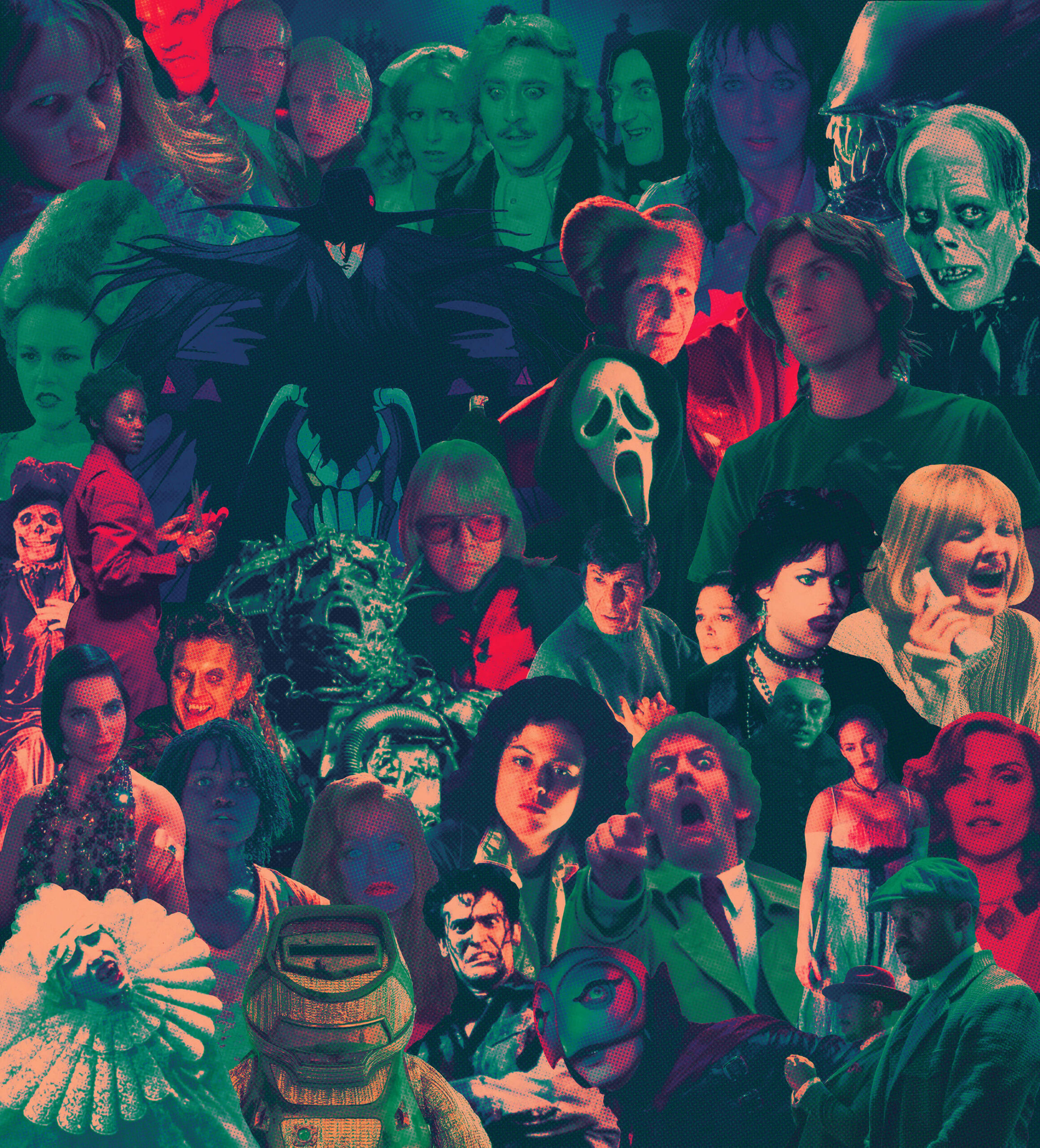 Collage of characters from various horror movies.