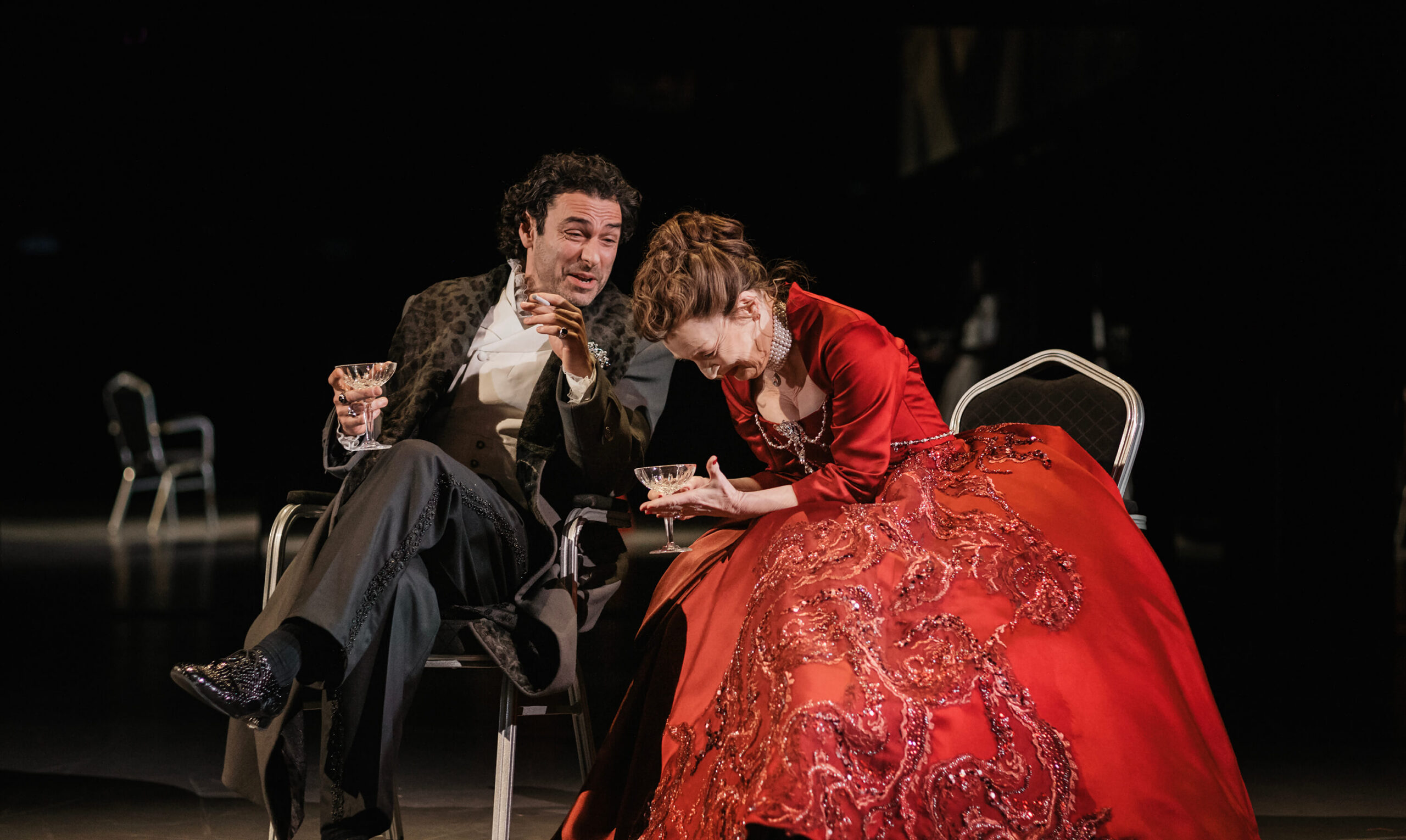 Aidan Turner and Lesley Manville in a scene from Les Liaisons Dangereuses.