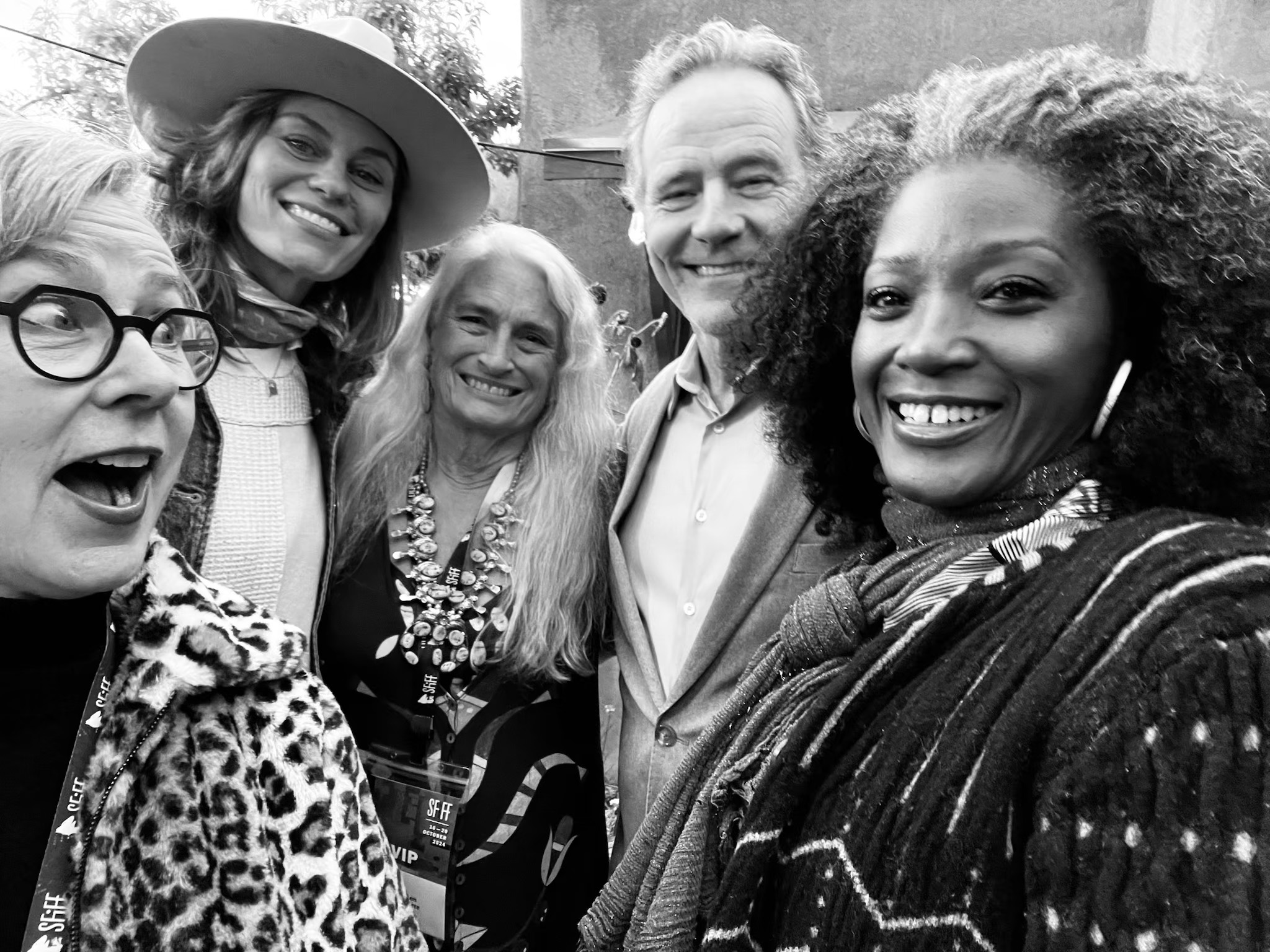 Black & White group selfie of 5 people at the SantaFe Film Festival