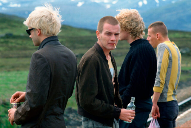 JOHNNY LEE MILLER as Sick Boy, EWAN MCGREGOR as Renton, KEVIN MCKIDD as Tommy, EWEN BREMNER as Spud in ‘Trainspotting’