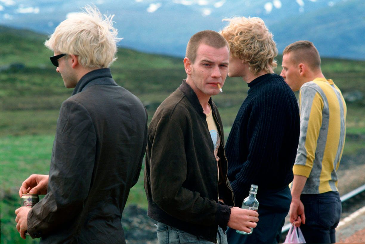 JOHNNY LEE MILLER as Sick Boy, EWAN MCGREGOR as Renton, KEVIN MCKIDD as Tommy, EWEN BREMNER as Spud in ‘Trainspotting’