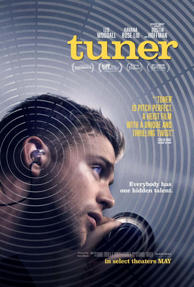 Movie poster for Tuner featuring yellow text over an image of a man with his ear against a safe.