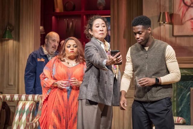 Paul Chahihi, Rina Fatania, Sandra Oh, and Freddie MacBruce in a scene from The Misanthrope.