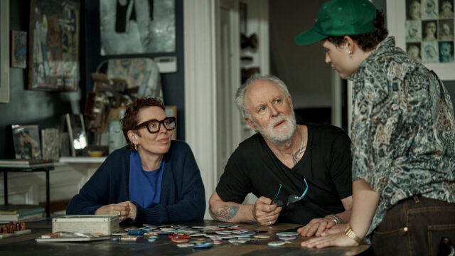 Olivia Colman, John Lithgow, and Aud Mason-Hyde in a scene from Jimpa.