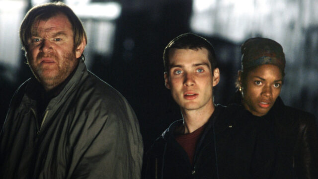 Brendan Gleeson, Cillian Murphy, and Naomie Harris in a scene from 28 Days Later.
