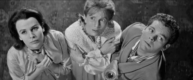 Claire Bloom, Julie Harris, and Russ Tamblyn in a scene from The Haunting.