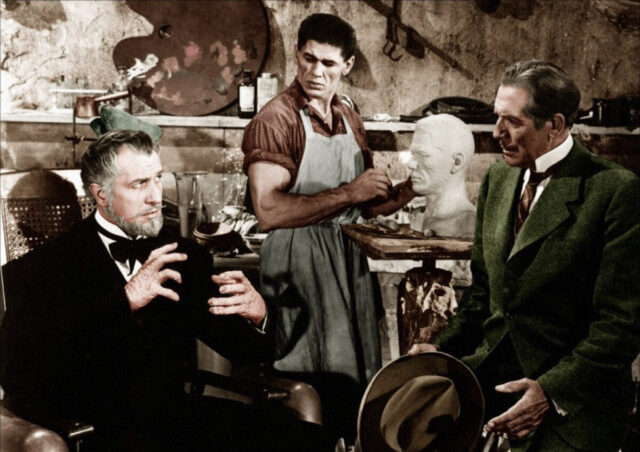 Vincent Price and Charles Bronson in a scene from House of Wax.