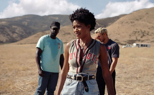 Daniel Kaluuya, Keke Palmer, and Brandon Perea in a scene from Nope.