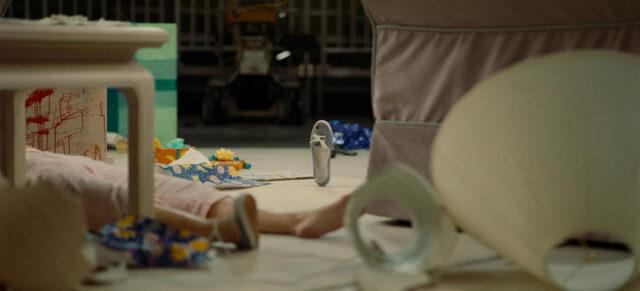A shoe stands on its end in a scene from Nope.