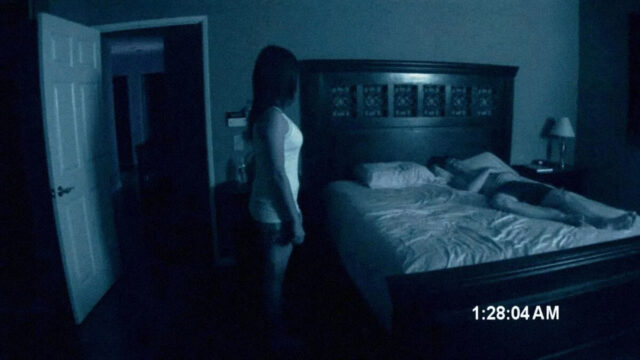 Kate Featherston and Micha Sloat in a scene from Paranormal Activity.