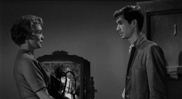 Janet Leigh and Anthony Perkins in a scene from Psycho.