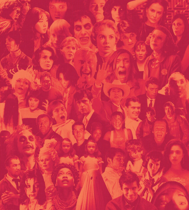 Red and orange collage of horror movie images featured in Ross Fright Fest 2026.